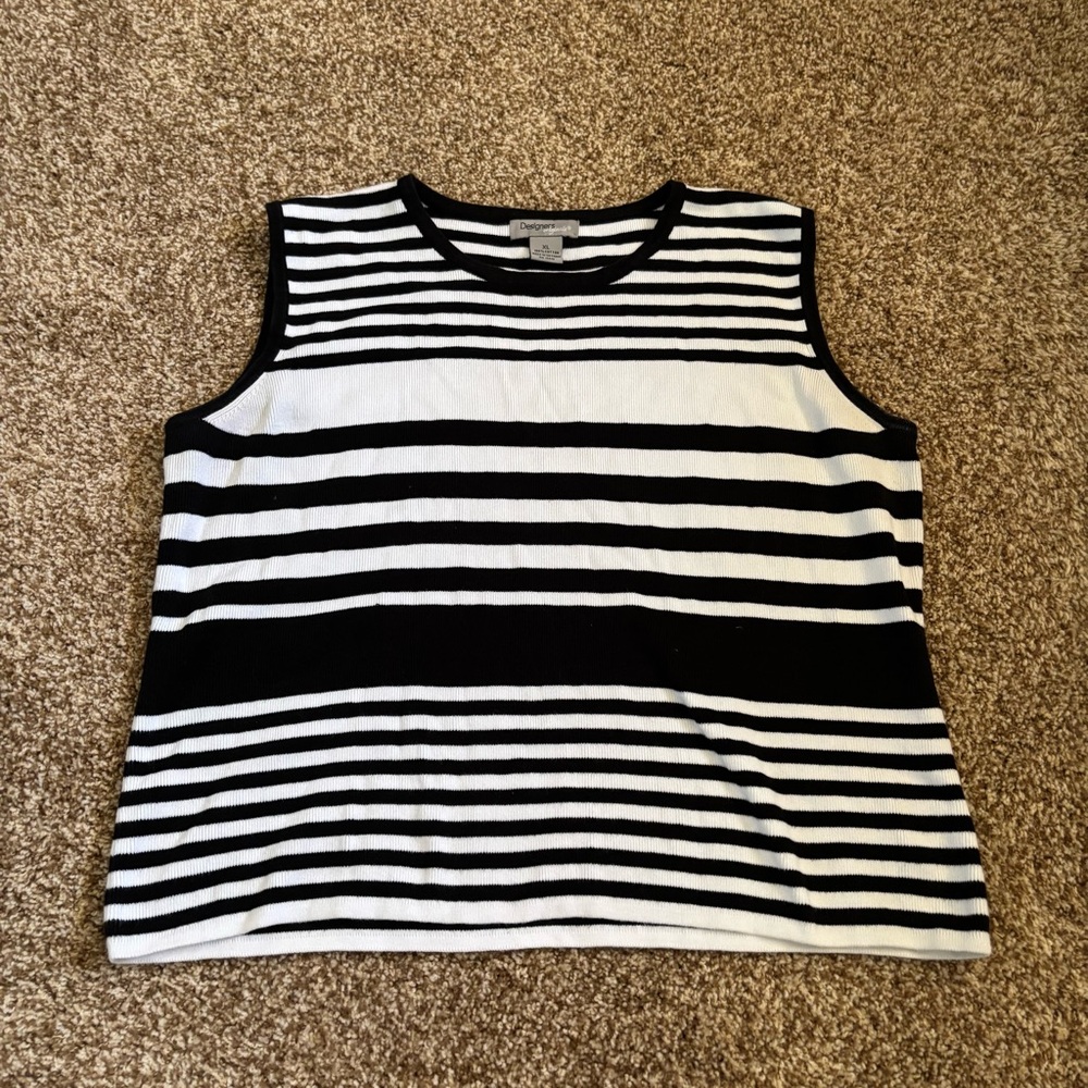 Designers Originals || Cotton Black and White Striped Sweater Tank Vest Size XL